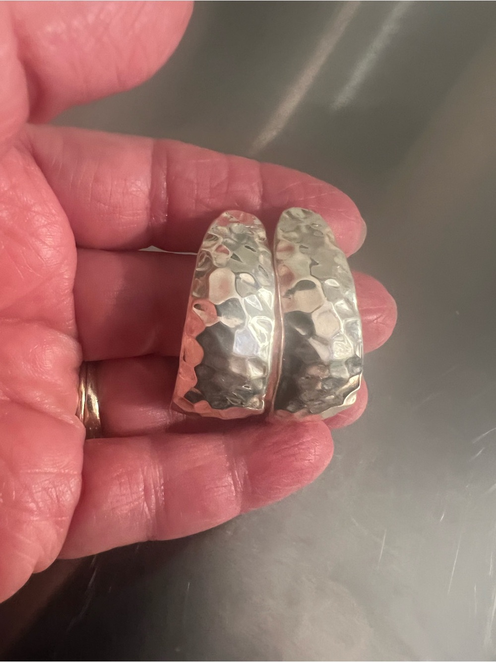 Hammered Sterling Silver 3/4 Hoop Earrings with Posts